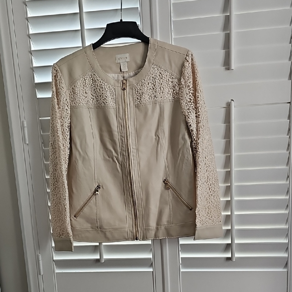 Chico's Beige Lace Bomber Jacket